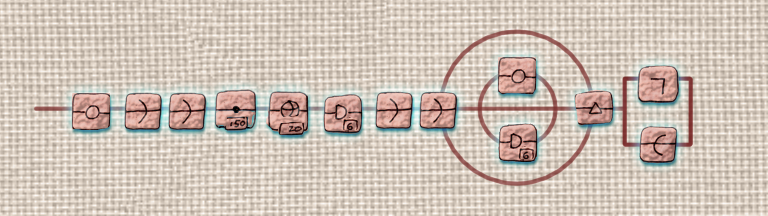 A spell sequence created with multiple runes places upon the mat